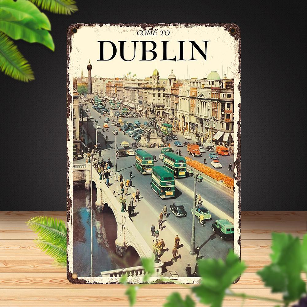 Vintage "Come to Dublin" Metal Tin Sign, UV Printed, 7.87x11.81 Inches, Iron Wall Hanging Decor, Multipurpose, English Text