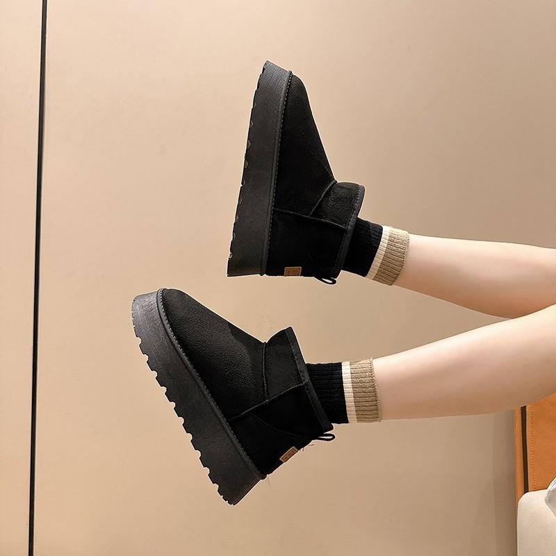 Autumn Winter Short Tube Snow Boots For Women Cross-Border Large Size Plus Middle Heel Flat Bottomed Cotton Boots 35-41