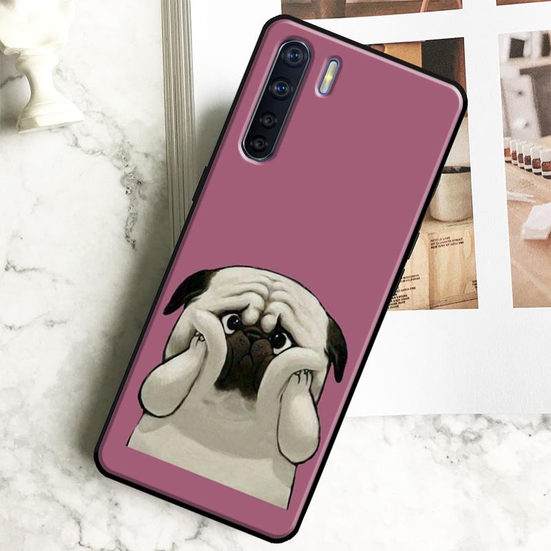 Pug Dog Funny Cartoon Case For Oppo A18 A38 A58 A78 A98 A40 A60 A80 A16 A76 A96 A15 A17 A77 A74 A94 A54 A57S Cover