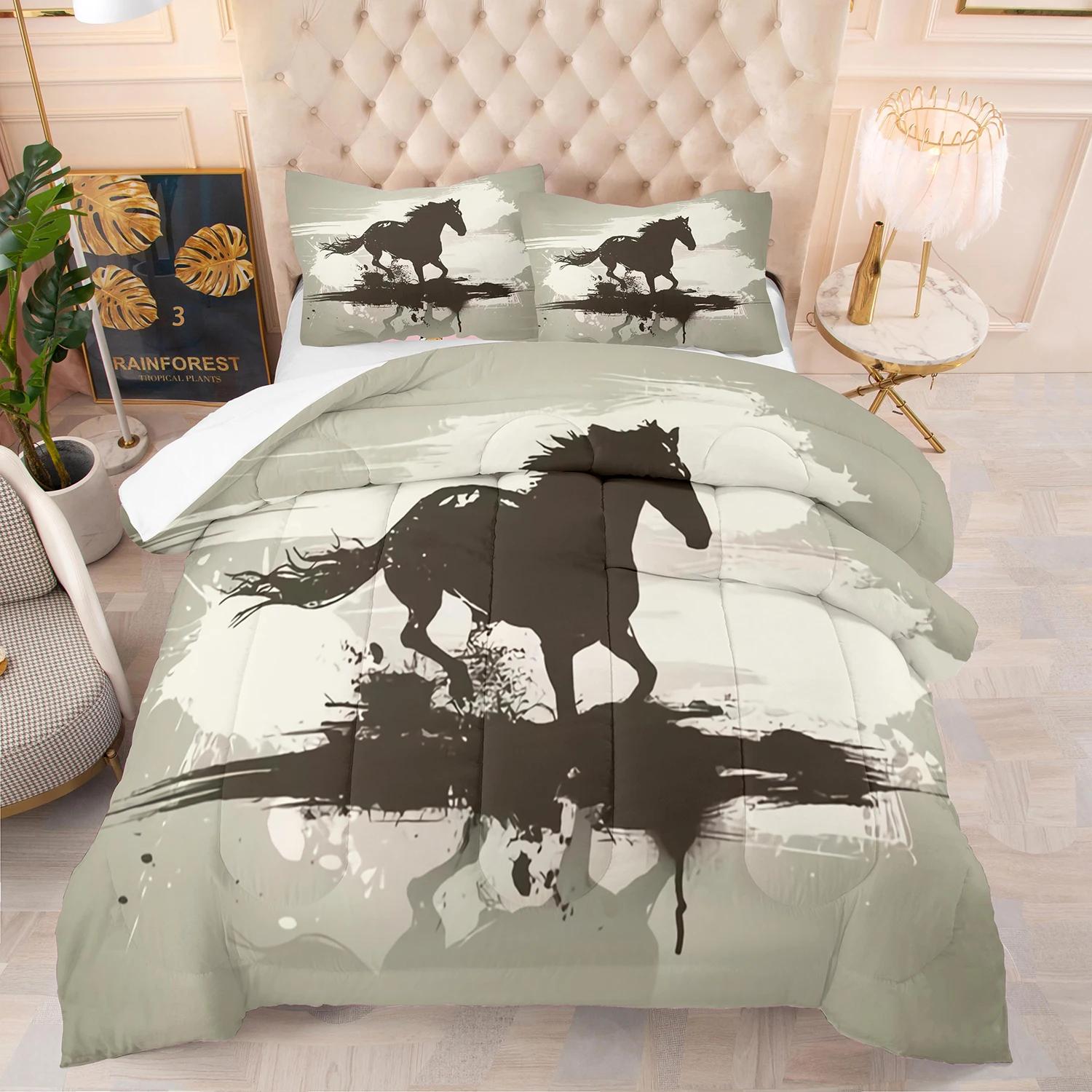 

Sketch Watercolor Art Horse 3D Printed Animals Running Horse Duvet Cover Adult Children For Bedroom Decorations Queen King Size EU Single(135*200cm)3pcs