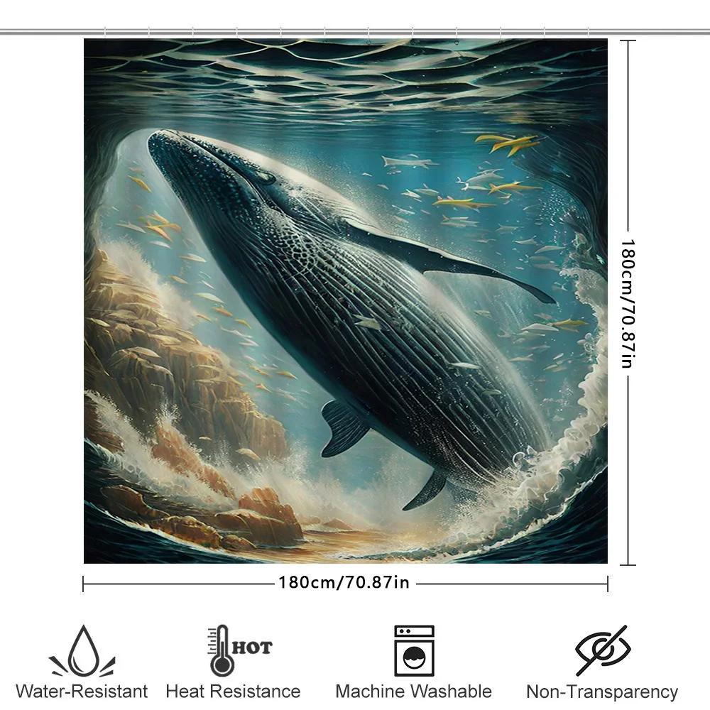 Whale Print Shower Curtain Waterproof Fabric Home Decor Bath Shower Cura Duvet Cover Underwater World Ocean Marine Life Artistic