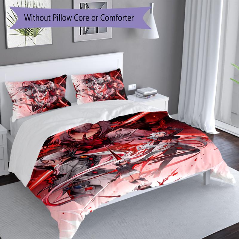 Set lenzuola con motivo personaggi Genshin Impact 3 pezzi set copripiumino include copripiumino e federe, decorazione camera da letto e regalo perfetti per tutte le stagioni