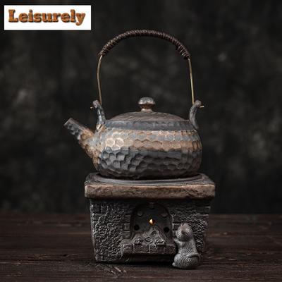 Grobe Keramikkerze, warmer Teekocher, Teekessel, japanische Haushaltskeramik, trocken brennender Tischfuß, Steinzeug, Teezeremonie