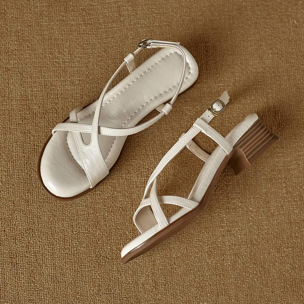 Krazing Pot Cow Skin Thick Med Heels Peep Toe Summer Size 42 Brand Shoes Concise Design Gladiator Elegant Women Sandals