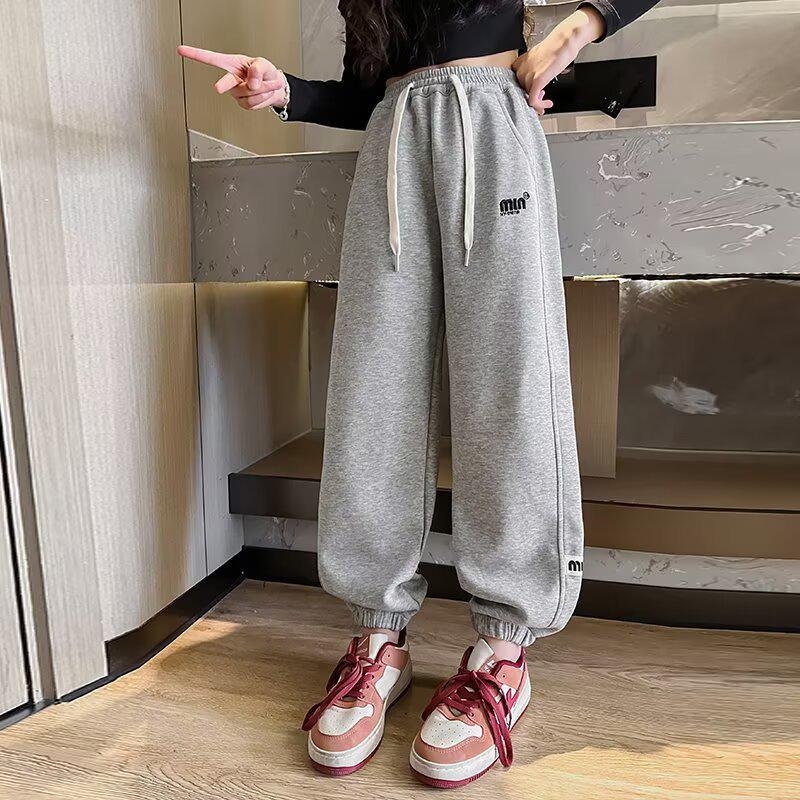 Девочки Осенне-зимние Повседневные Свободные Спортивные Штаны с Плюшевой Подкладкой 150cm