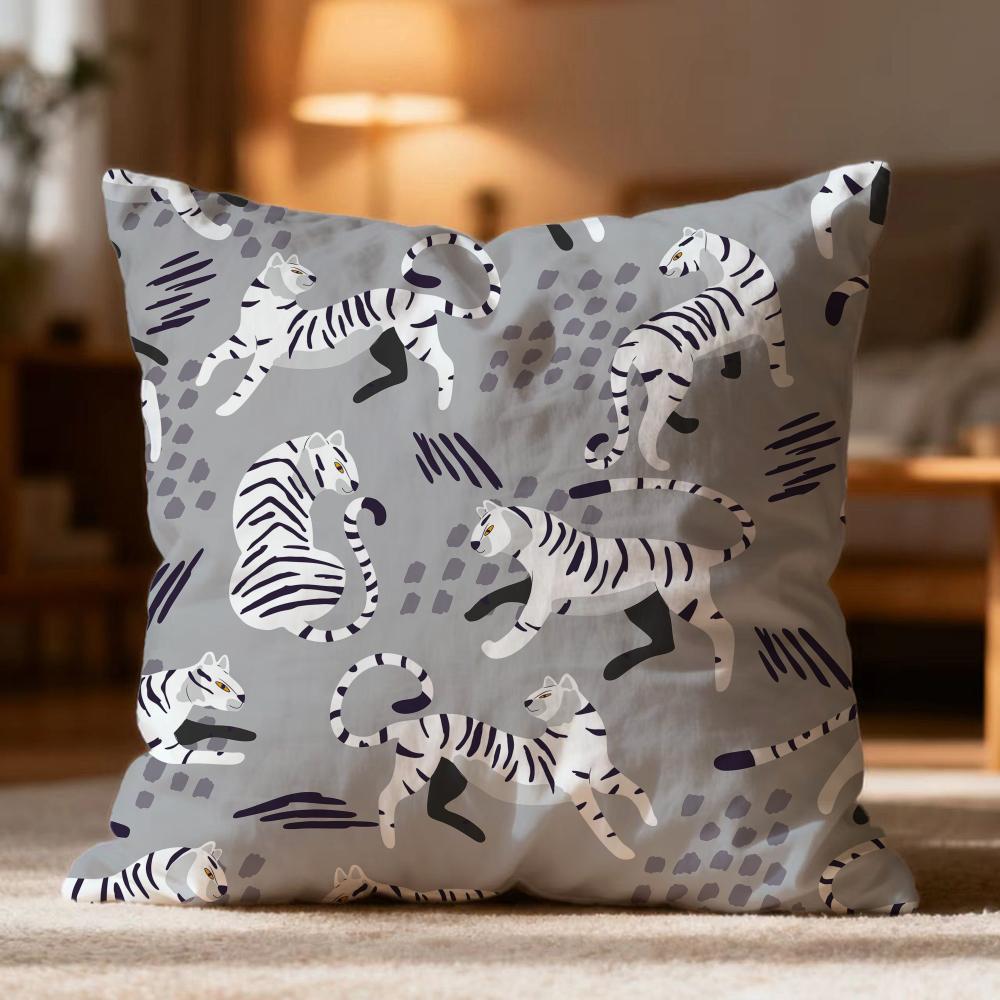 Popular Tigers Print Cushion Cover Soft Washable Pillow Case Multi-Scene For Couch Bed Travel Office Use