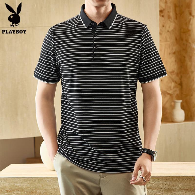 PLAYBOY Men s Classic Color Block Striped Short Sleeve Polo Shirt M