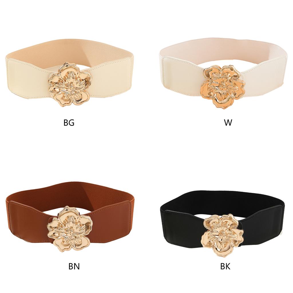 Ladies Slimming Corset Elastic Wide Waist Belt with 3D Flower Buckle Universal Women Banquet Dress Shirt Coat Corset