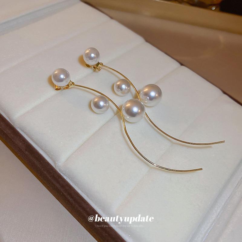 Silver Needle French Pearl Fringed Earrings Gentle Elegance High Temperament Earrings French Fashion Long Earrings Women