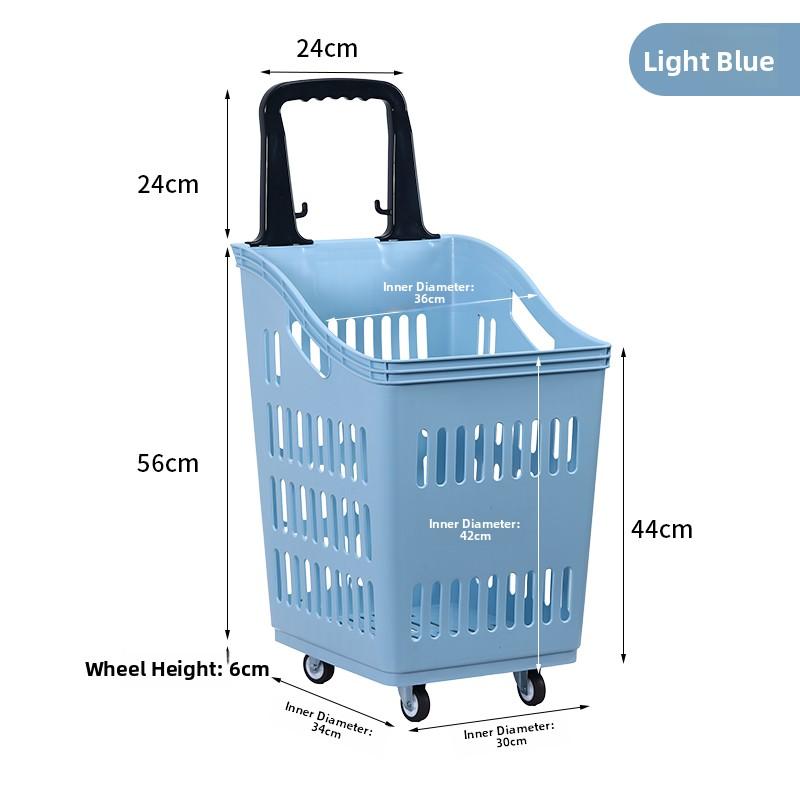 Thickened Plastic Shopping Basket with Wheels Handheld KTV Basket Convenience Store Caddy Vegetable Basket Pull Rod Basket