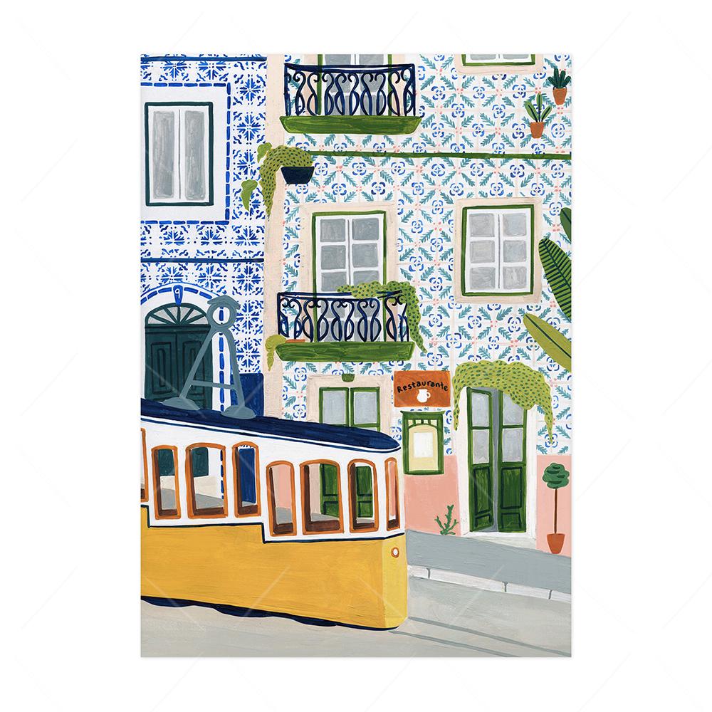 Scandinavian vintage tourist city poster Paris Lisbon Japan landscape art canvas painting gift for housewarming wall panels home decor