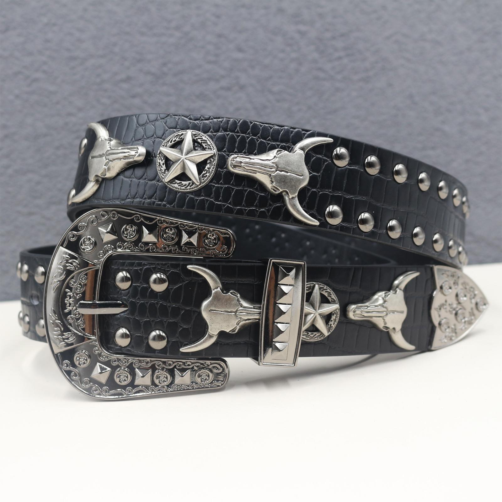 

Luxury Rivet Cross skull Belt Metal Pyramid Straps Men Women Punk Rock Hardware Jeans Designer Waist Belts belts for women 125cm