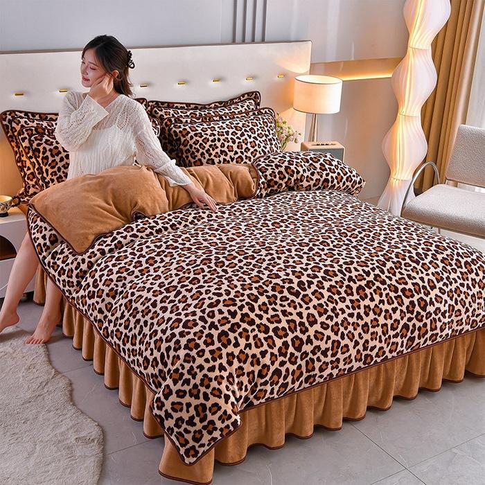 Thickened Milk Fleece Four-Piece Set Of Gold Mink Fleece Double-Sided Fleece Coral Fleece Bedding Fleece Quilt Cover, Bed Sheet Anti-Static