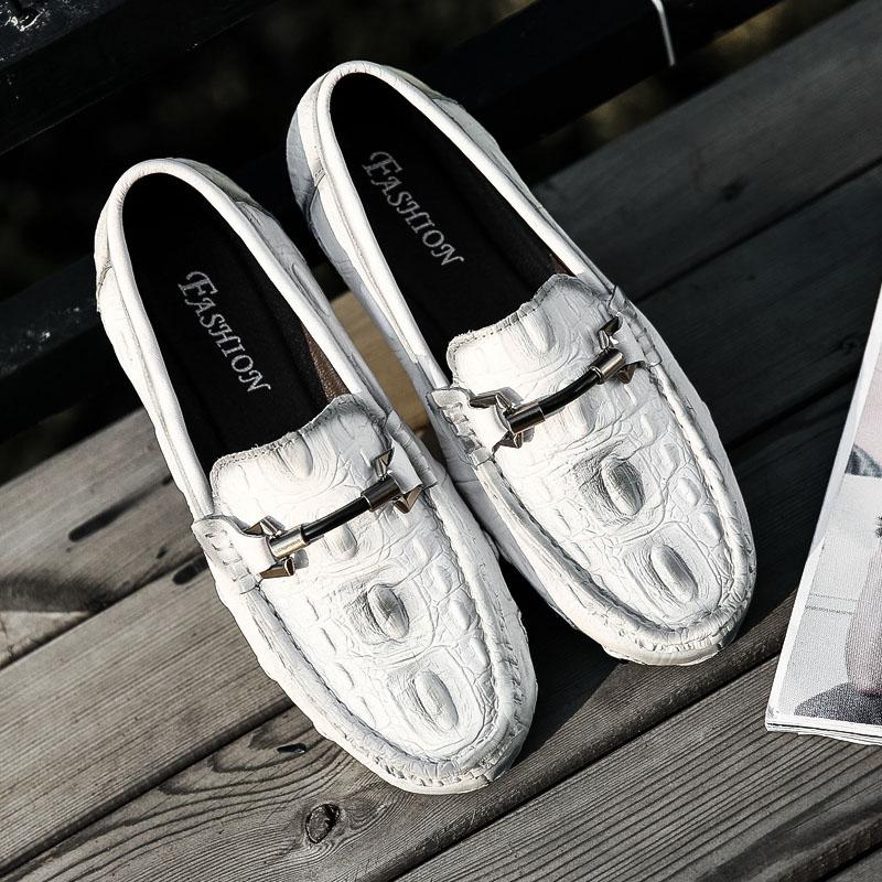 FashionCrocodile Pattern Genuine Leather Shoes Men Slip-on Casual Loafers Mens Business Shoes Luxury Brand Office Formal Dress Footwear