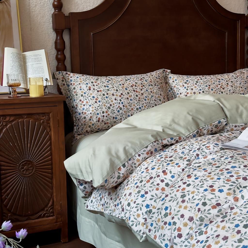 100% Cotton Bedding Set Ins Korean Floral 3D Printed Duvet Cover Bed Linen Flat Sheets Set 2 Pillowcases Twin Double Queen Size