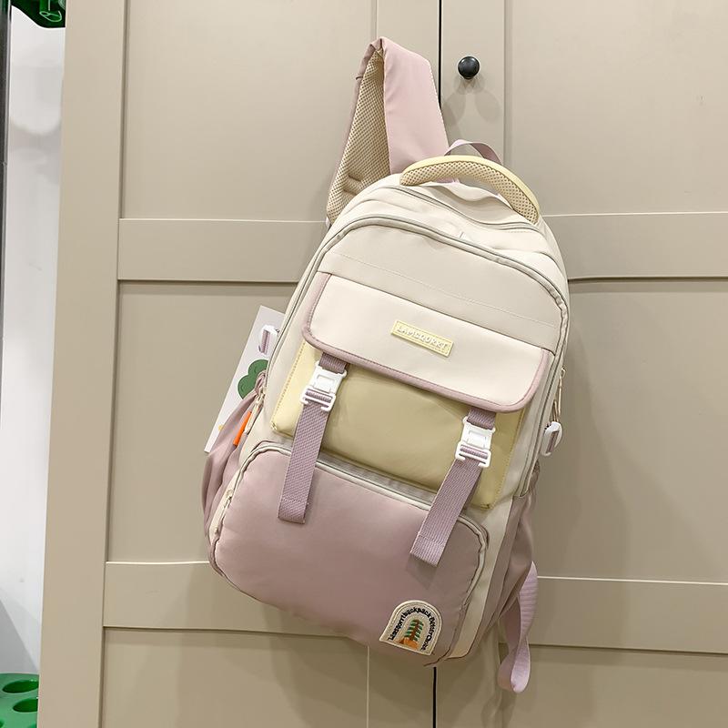 New Student Schoolbag Junior High School High School Backpack Large Capacity Lightweight Leisure Bag Boys and Girls Splicing Schoolbag Fashion