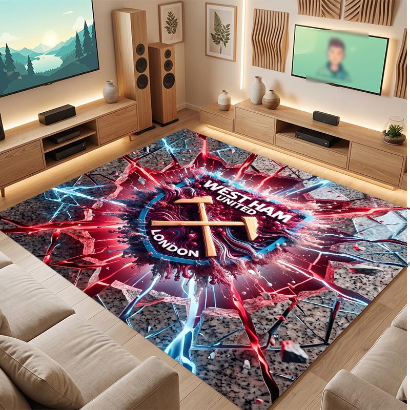 West Ham United Voetbal Print Kristal Fluweel Tapijt, Comfortabel Waterabsorberend Antislip Binnen Vloerkleed