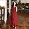French Retro Red Neck Suspender Dress Women's Summer New Seaside Vacation Temperament Waist Dress 2026