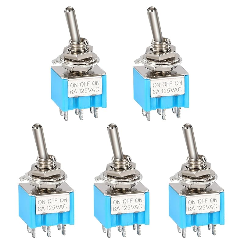 5PCS DPDT Mini Toggle Switch 6 Pin 3 Position 6mm Miniature ON/Off/ON Switch MTS-203 for Auto Car Boat Truck Car Dashboard Electronic Devices 6A 125V
