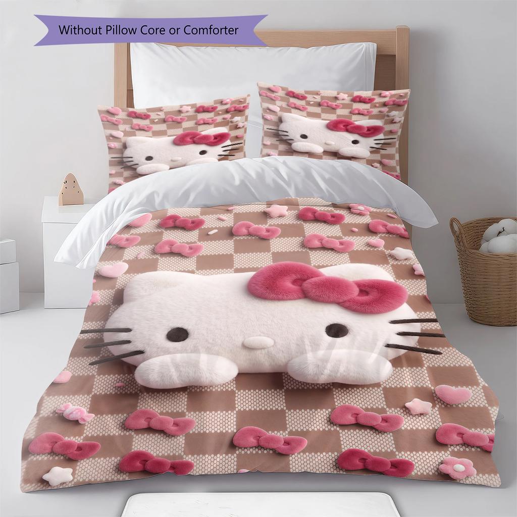 Hello Kitty Pink Pattern Bedding,Quilt Set Quilt Cover Pillowcase Home Birthday Gift(1 * duvet cover + 2 * pillowcase, without core)