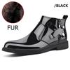 Fashion Winter Plush Ankle Boot Business Mirror Leather Chelsea Men's Boots Genuine Leather Wedding High Top Leather Shoes Cowboy Boots