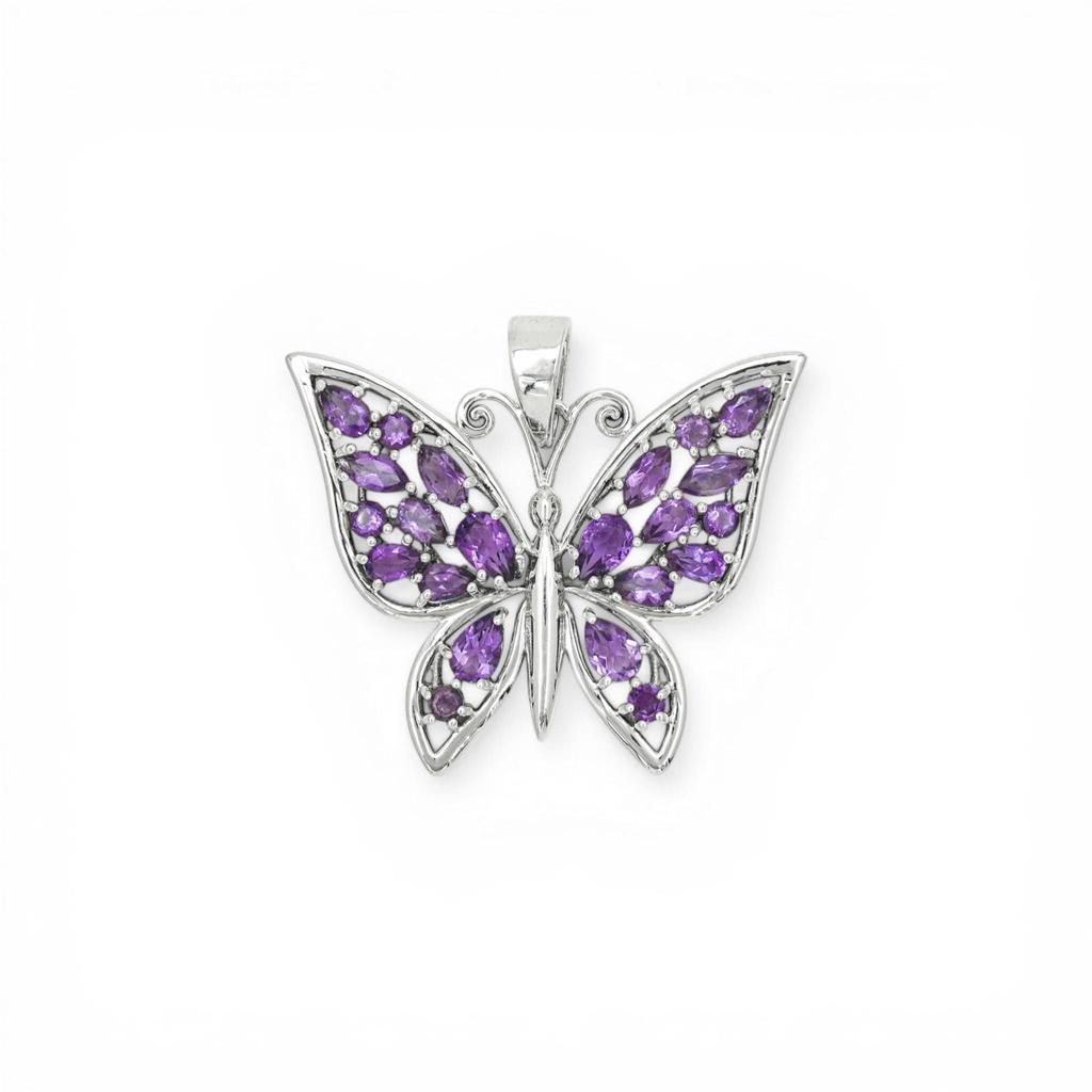 Butterfly charm pendant - 925 silver amethyst gemstone pendant, gift for daughter