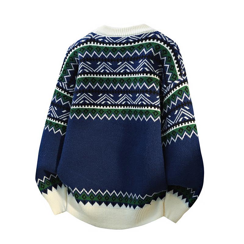 Autumn 2025 Retro Ethnic Round Neck Knit Sweater Coat