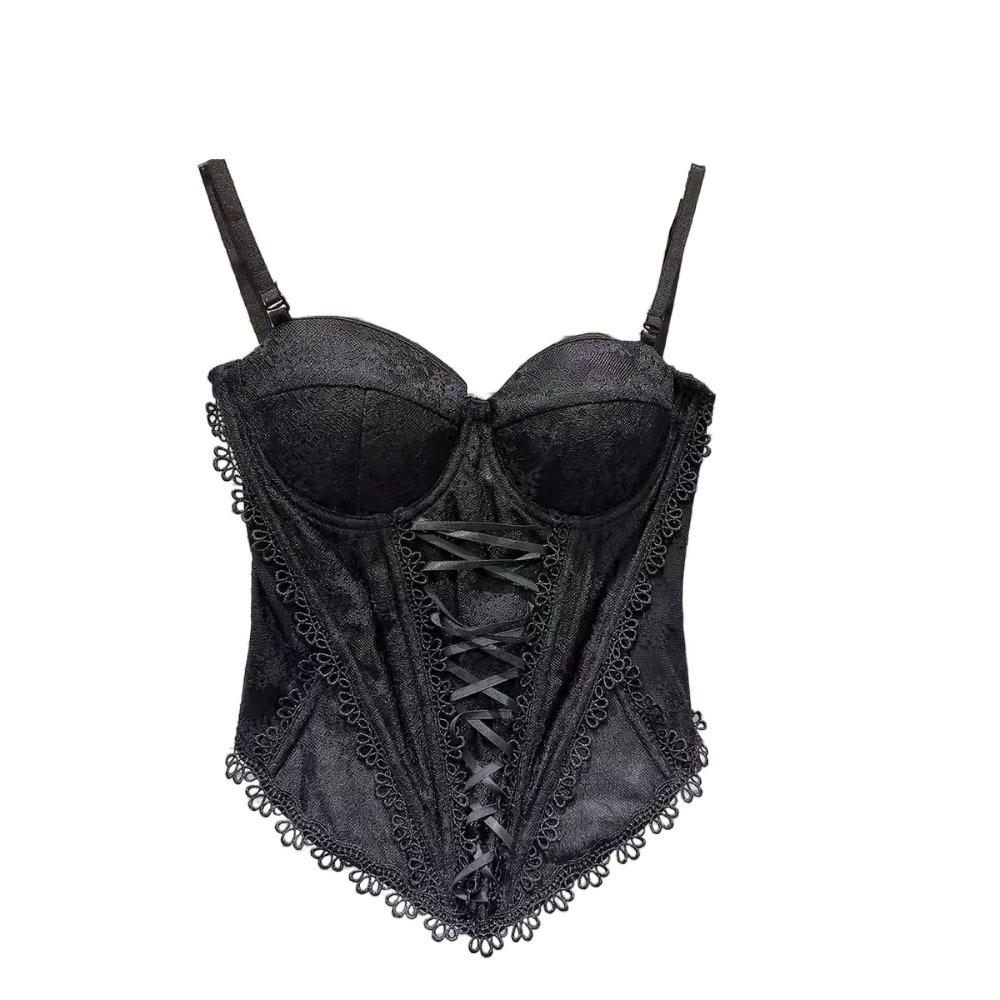 Sleeveless Lace Corset Slim Fit Crop Tops Elegant Suspender Vest Spring Summer