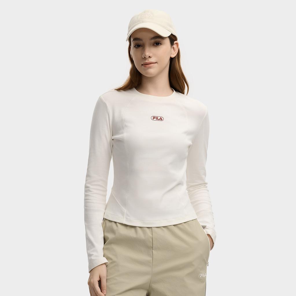 Fila Original Casual Simple Slim Fit Short Knit Long Sleeve T-Shirt Women Tops Cloud-White F11W549208FIV
