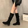 Suede Skinny Boots Khaki Pile Knight Boots Women's 2025 New Autumn and Winter Skinny Tall Heel Long Boots
