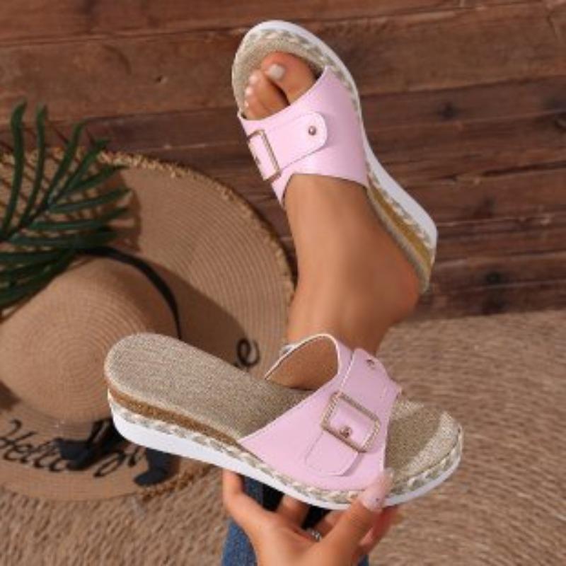 Sandales d'été à plateforme épaisses pour femmes avec boucle de ceinture, Chaussures décontractées légères, Disponibles en grandes tailles.