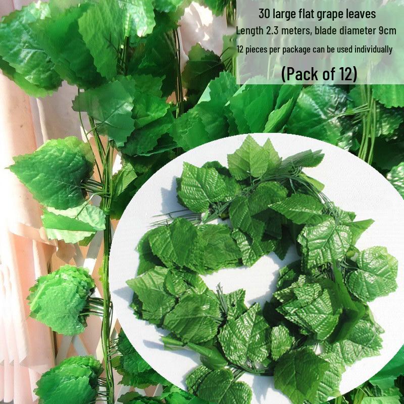 Large Grape Leaf Vine Decoration - Fake Fruit String for Wall, Ceiling, or Pipe with Green Tree Leaves