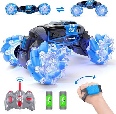 LED Remote Control Car, 4WD 2.4GHz Gesture Sensing Rc Stunt Car, Double Sided 360°Rotating Transform Off Road Car with Light