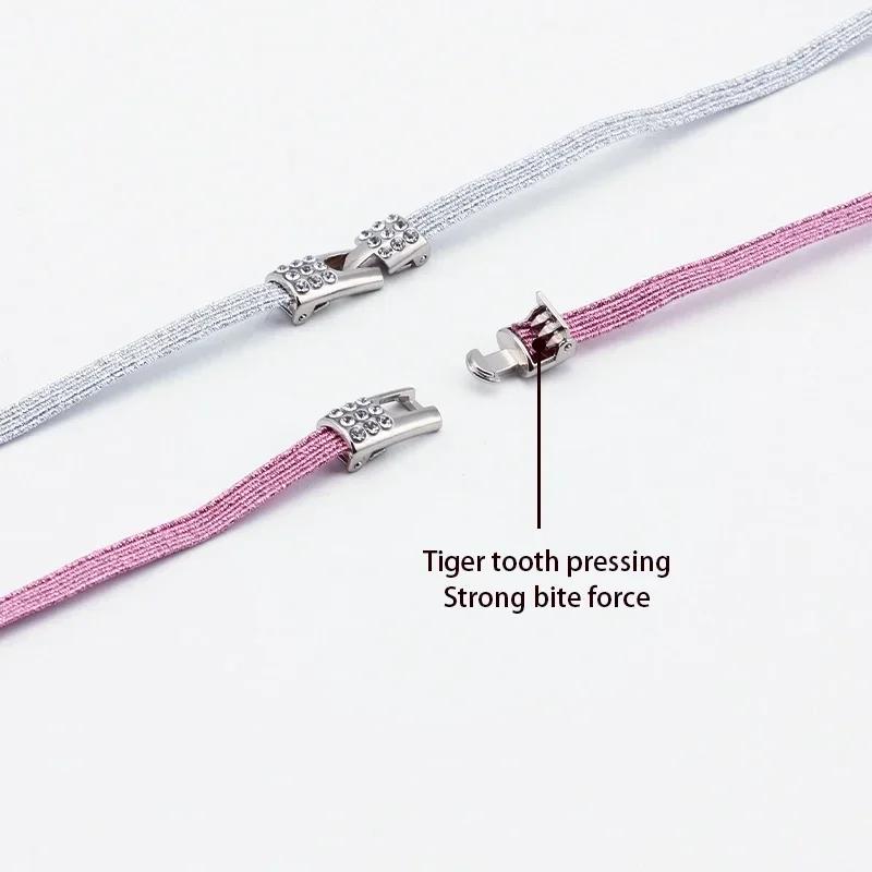 Women's Bling Diamond Cross Locks Elastic No-Tie Shoe Laces Charms Luxury Smart Buckle for Metal Shoelaces Sneakers