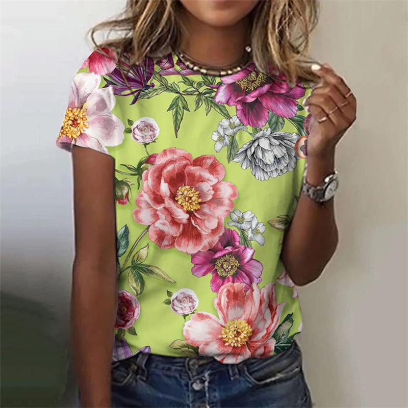 Футболка с 3D-принтом и красочными цветами для женщин — фото 5