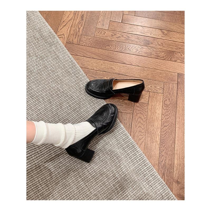 Sheepskin version~ Su Yinyin's same 8cm high heels retro leather one-pedal lazy loafers women's jk small leather shoes