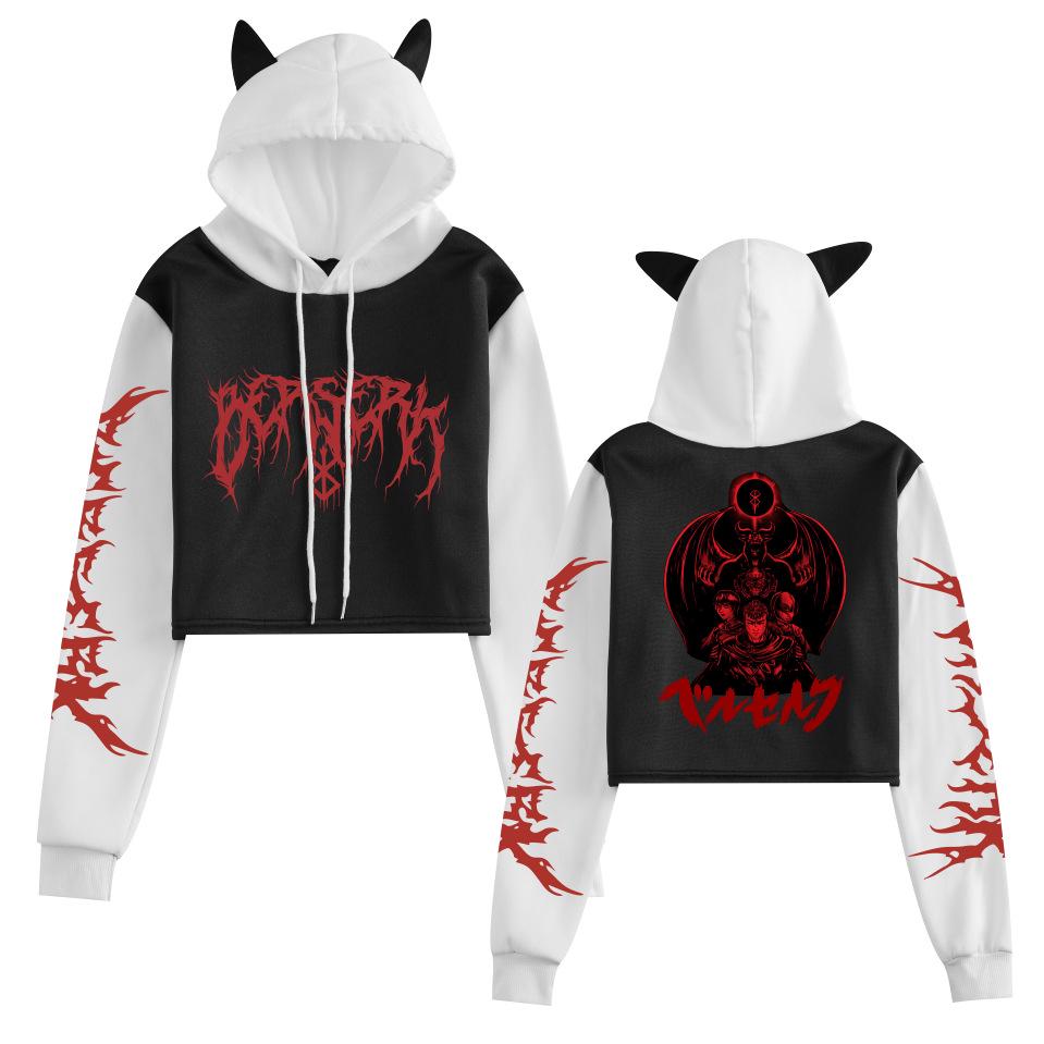 New Demon Slayer Cat Ear Color Block Hoodie - Plus Velvet, Loose Fit, Casual Pullover