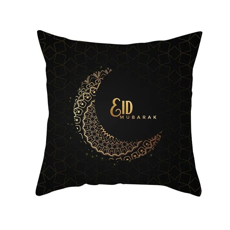 Golden Ramadan Eid Mubarak Moon Mosque Decorative Cushion Cover Islamic Pillow Cover for Sofa Home Car Decoration