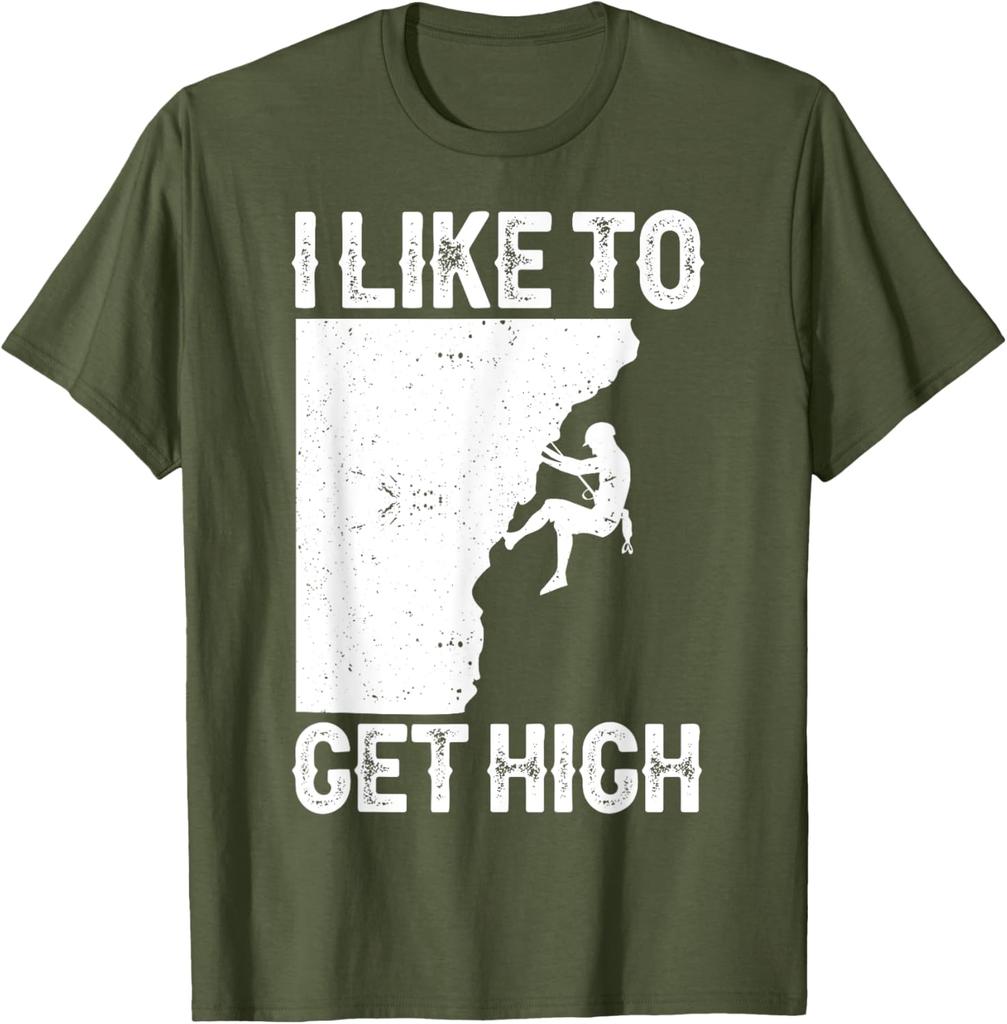I Like To Get High Rock Climbing Graphic TShirt Men Women Cotton Sport Tee
