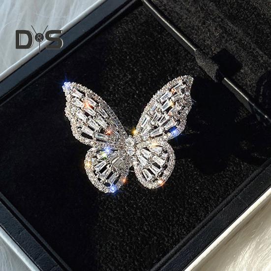 Pierścionek damski Hollow Out Butterfly Shape Rhinestone Alloy Regulowany pierścień otwierający Bankiet Party Wedding Jewelry