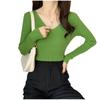 Frühlings-V-Ausschnitt Gestricktes Langarm Slim Fit Warmes Unterhemd Retro Pullover für Damen