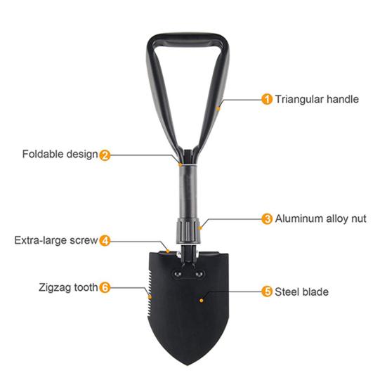 Lopată pliabilă militară multifuncțională Durabilitate ridicată Dimensiune compactă Lopată portabilă de săpat pentru camping Instrument multiplu pentru rucsac