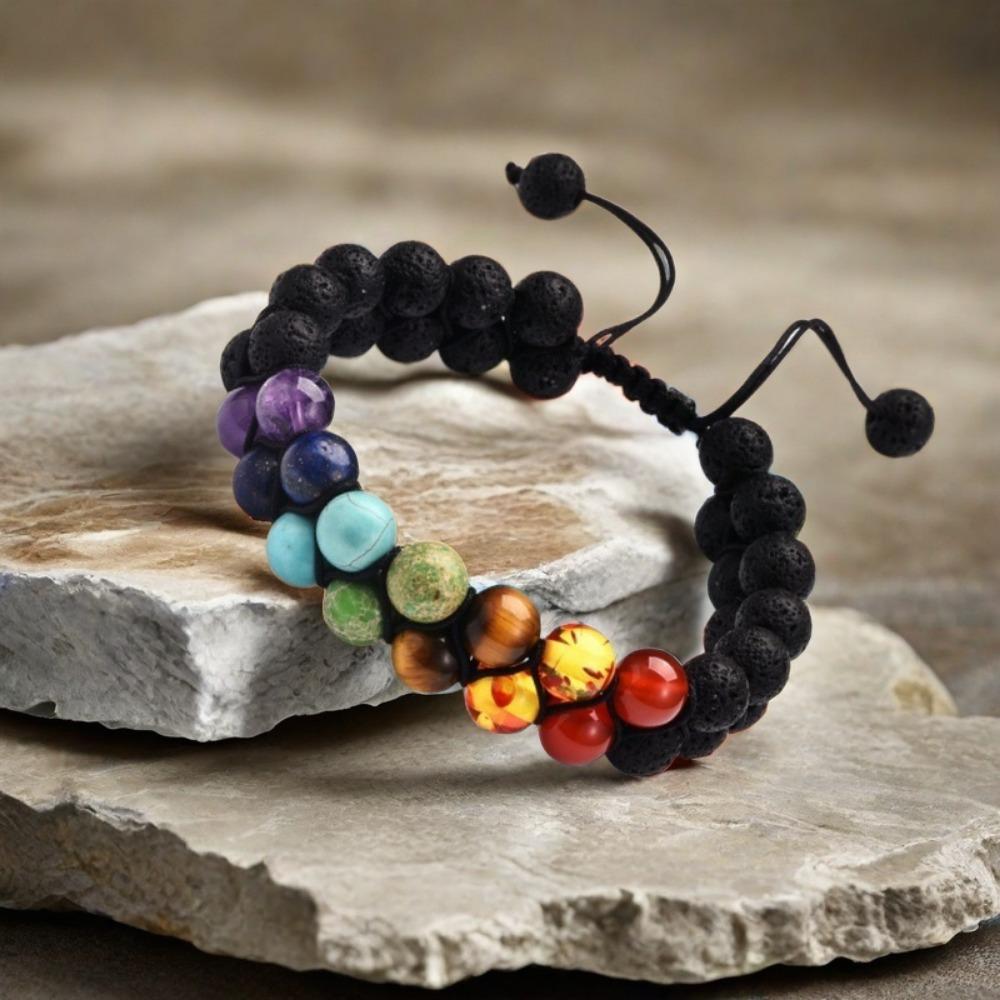 1pc Volcanic Turquoise Frosted Onyx Double Layer-Weave Bracelet, Colourful Stone Yoga String, Fashion Accessories Selection