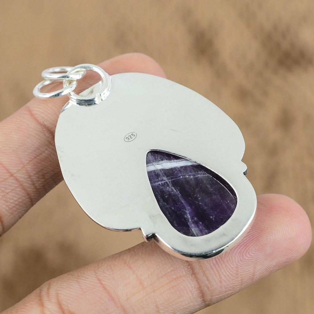 Natural Chevron Amethyst Gemstone Pendant 925 Sterling Silver Indian Jewelry