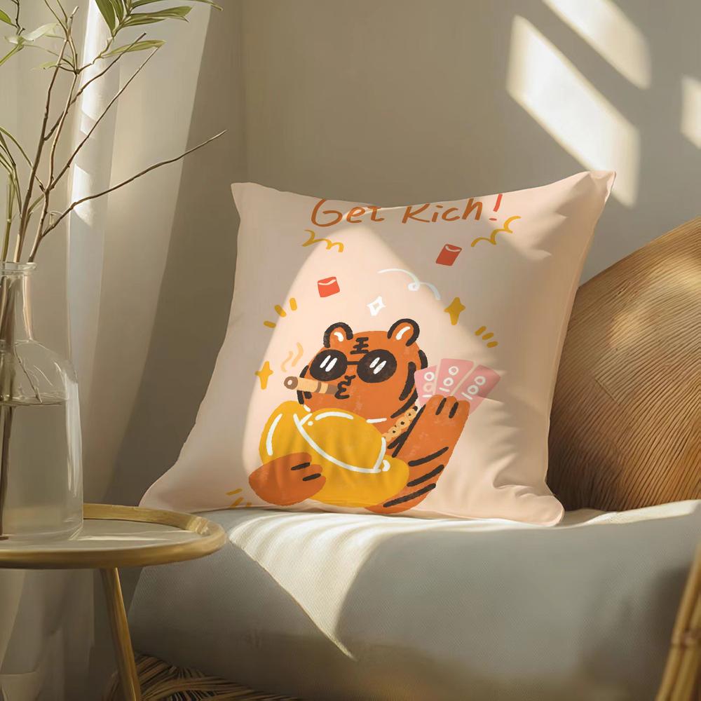 Cartoon Of Oriental Dragon Illustration Pillow Case Double-Sided Plush Sofa Cushion Covers Organic Breathable Invisible Zipper