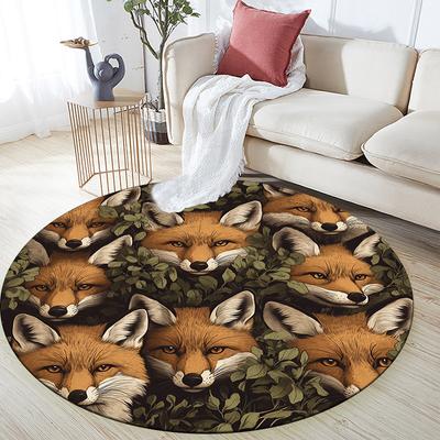 Fox Pattern Round rug,Carpet Rug for Living Room Bedroom Playroom ,Non-slip Floor Mat,Holiday Gifts and Birthday Gifts.