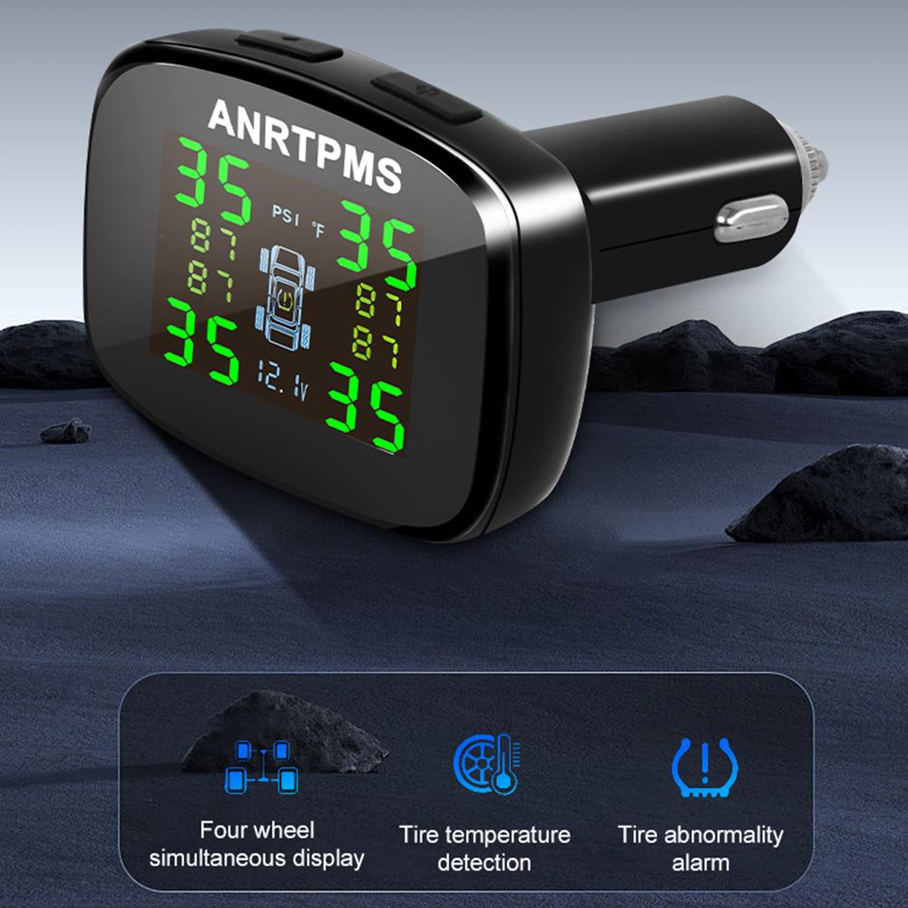 Tire Pressure Monitoring System Cigarette Lighter Tyre Temperature Monitor Universal TPMS for Car SUV Sedan