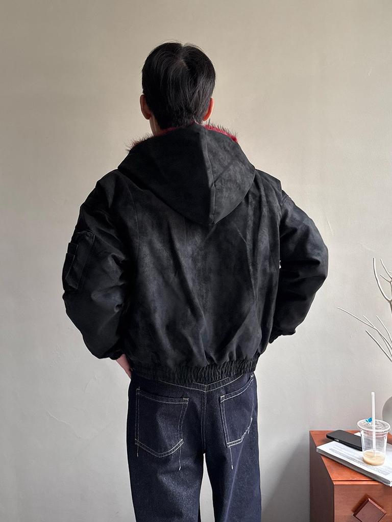 American Retro Mountain Eagle Fur Collar Hooded Jacket - Unisex Winter Warm Cotton Outerwear