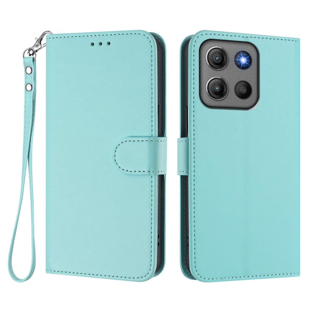 For Motorola Moto G15 Power 4G/Motorola Moto G15 4G Leather Case Wallet Stand Phone Cover with Wrist Strap