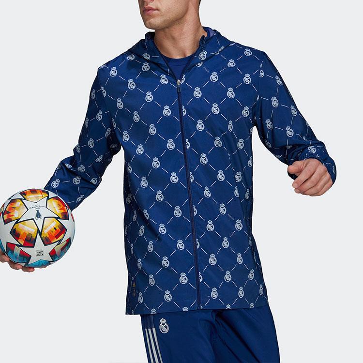 adidas Real Madrid Football Hooded Jacket Men Outerwear Victory-Blue H59047